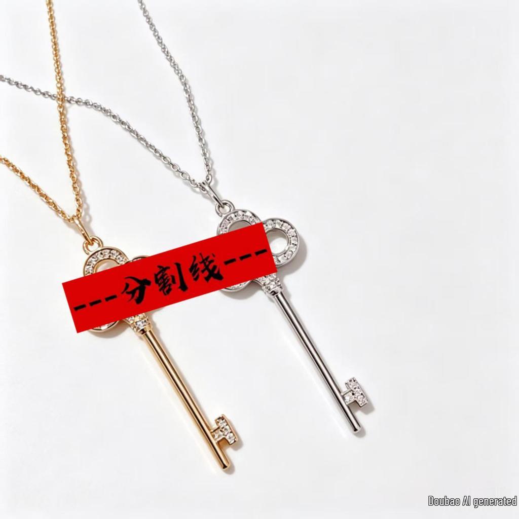 T Brand 18K Rose Gold Inlaid Diamond Key Pendant Necklace for Women