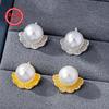 Korean Style S925 Sterling Silver Ginkgo Leaf Crystal Pearl Stud Earrings