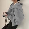 Felpa con cappuccio da donna, vestibilità aderente, corta, con zip, colore solido, calda, per autunno e inverno, giacca corta alla moda