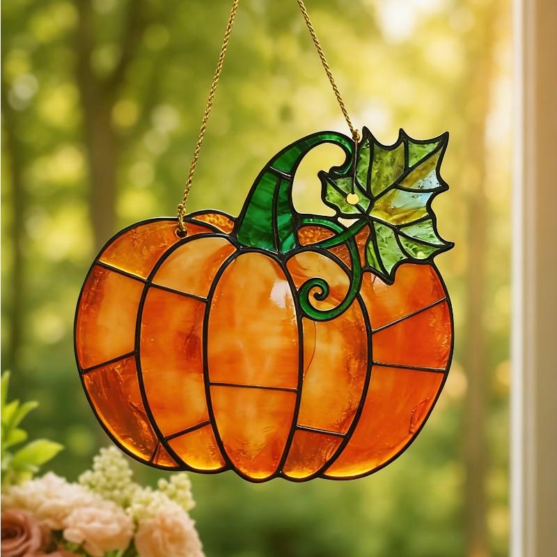 

2D Flat Halloween Pumpkin Acrylic Decoration Sign, Pumpkin Leaf Design, Home Decor Plaque Hanging Wall Art Decorative Garden Decoration for Room Door 19.5*18.5CM