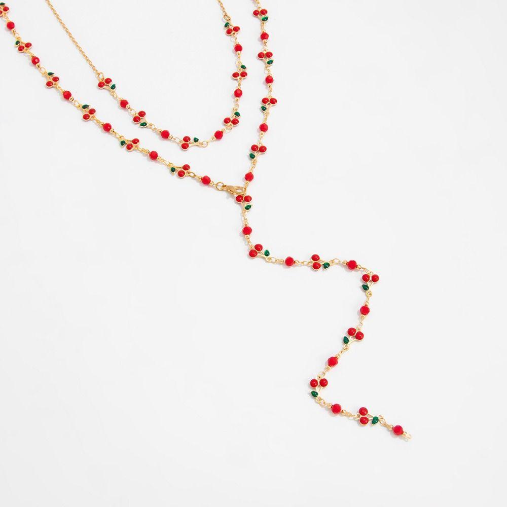 Gold Y-shaped Cherry Necklace Silver Clavicle Chain Geometric Women Long Necklace  Party Jewelry