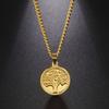 Lebensbaum Runder Anhänger Halskette Damen Edelstahl Gold Dicke Kette Amulett Vintage Schmuck Valentinstagsgeschenk