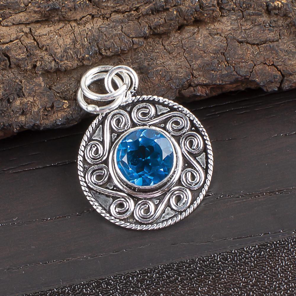 Swiss Blue Topaz Pendant Gemstone Pendant, 925 Solid Sterling Silver Pendant Jewelry Handmade Pendant, Silver Jewelry For Gift