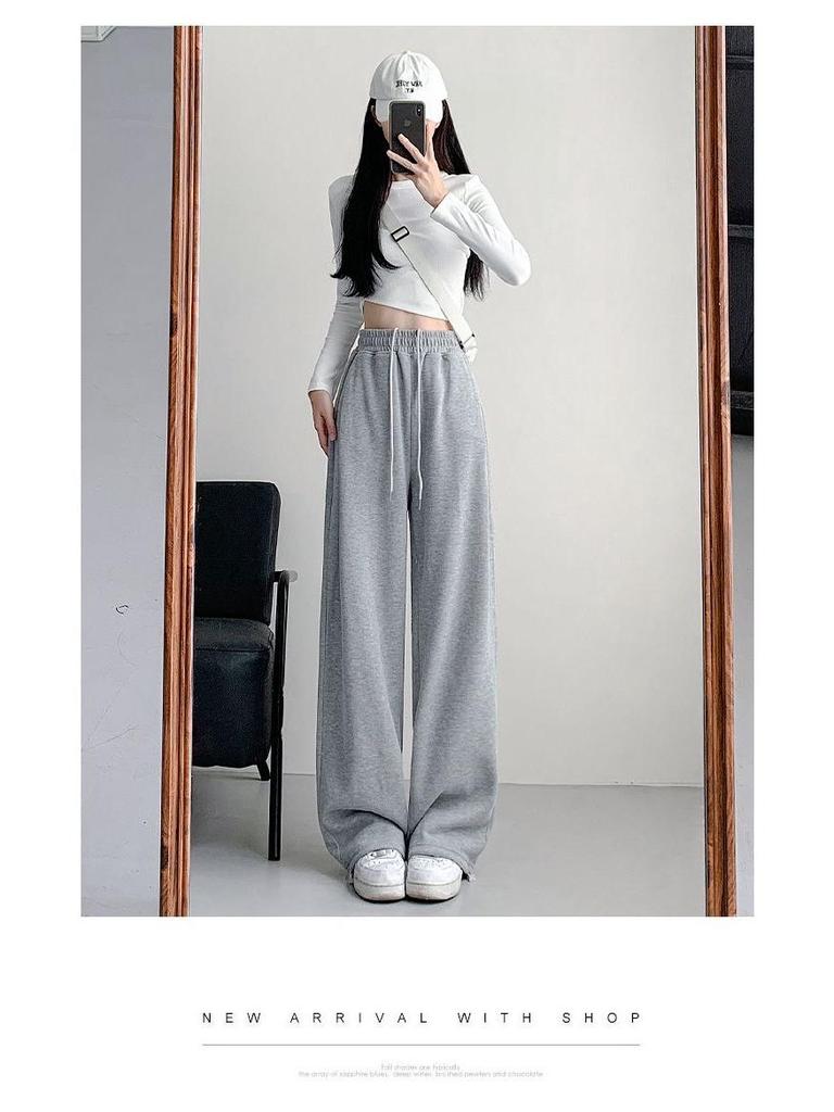 2024 Women's Petite White-Grey Wide Leg Sweatpants: Autumn Loose-Fit Casual Joggers