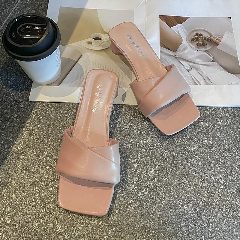 Fashion Summer Fashion Simple Ladies Slippers Dew Feet High Heels Solid Color Comfortable Casual SlippersFashion Slippers