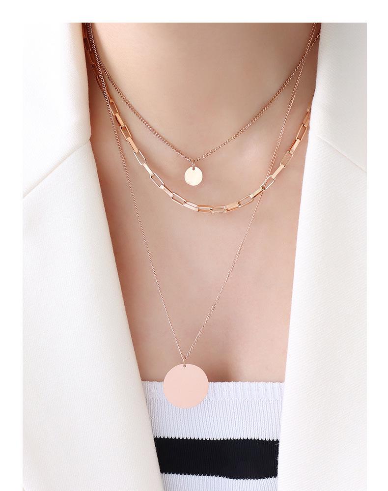 Minimalist Style Gold Titanium Three-Layer Stackable Pendant Necklace
