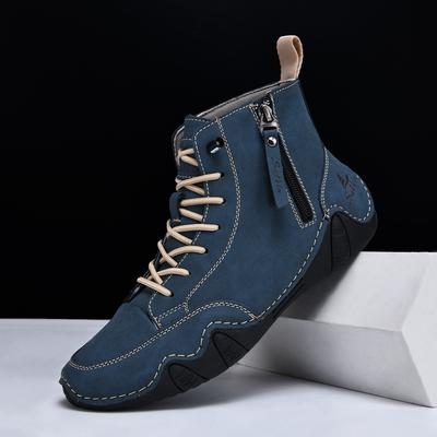 New 2025 Handmade Men's Casual Shoes Sneakers Ankle Boots Leather Side Zipper Comfortable Breathable Anti-Slip Outdoor Walking
