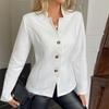 Women's Fashionable Solid Color Long Sleeved Casual Button Cardigan Jacket