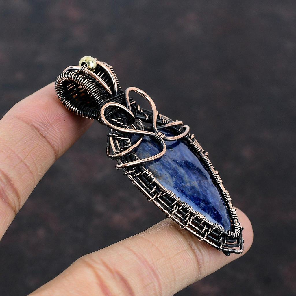 Sodalite Gemstone Pendant Copper Wire Wrapped Pendant Handmade Pendant Wire Wrap Jewelry Unique Pendant Gift For Mom Sodalite Copper Jewelry