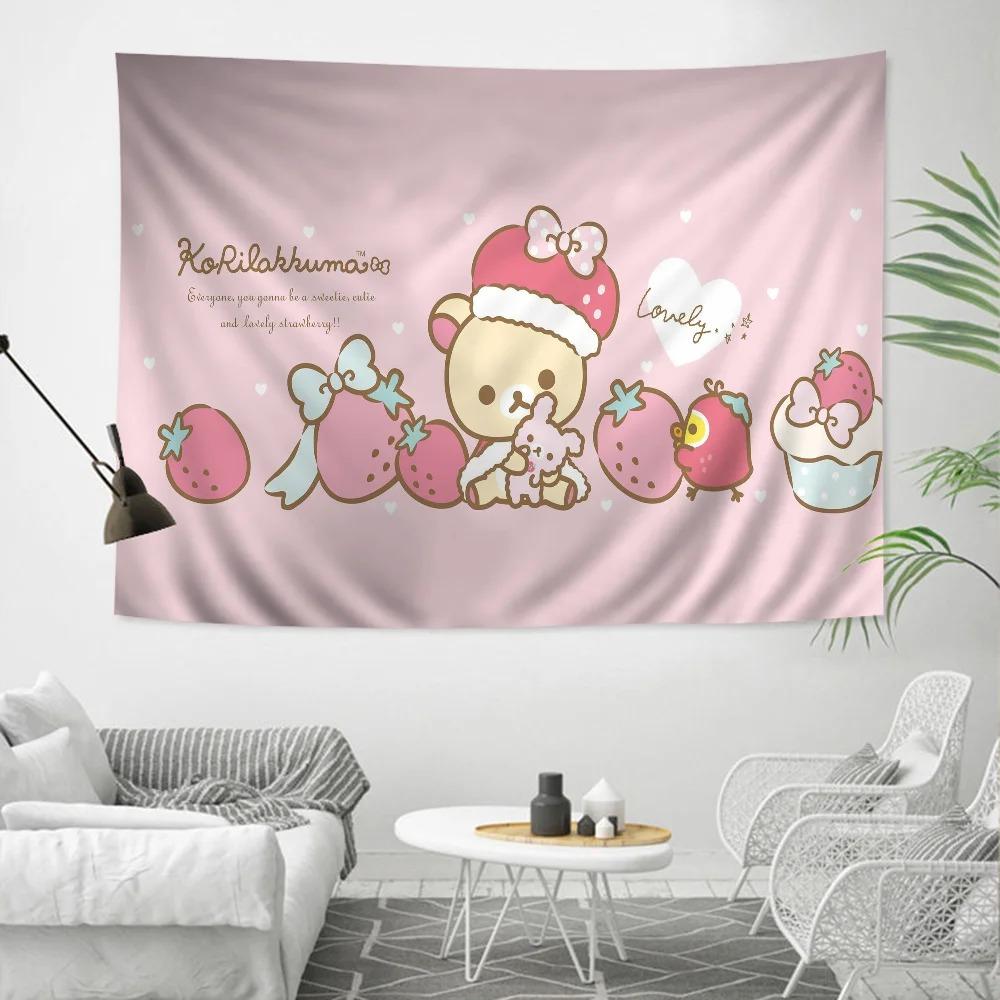 RRilak Bear Kuma Bear Anime Tapestry Hippie Flower Wall Carpet Dormitory Decoration Cheap Hippie Wall Hanging
