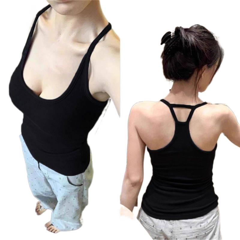 Summer 2026 Women's Halter Neck Camisole: Slimming Waist, Padded Bra, Anti-Side-Boob, Beautiful Back Design