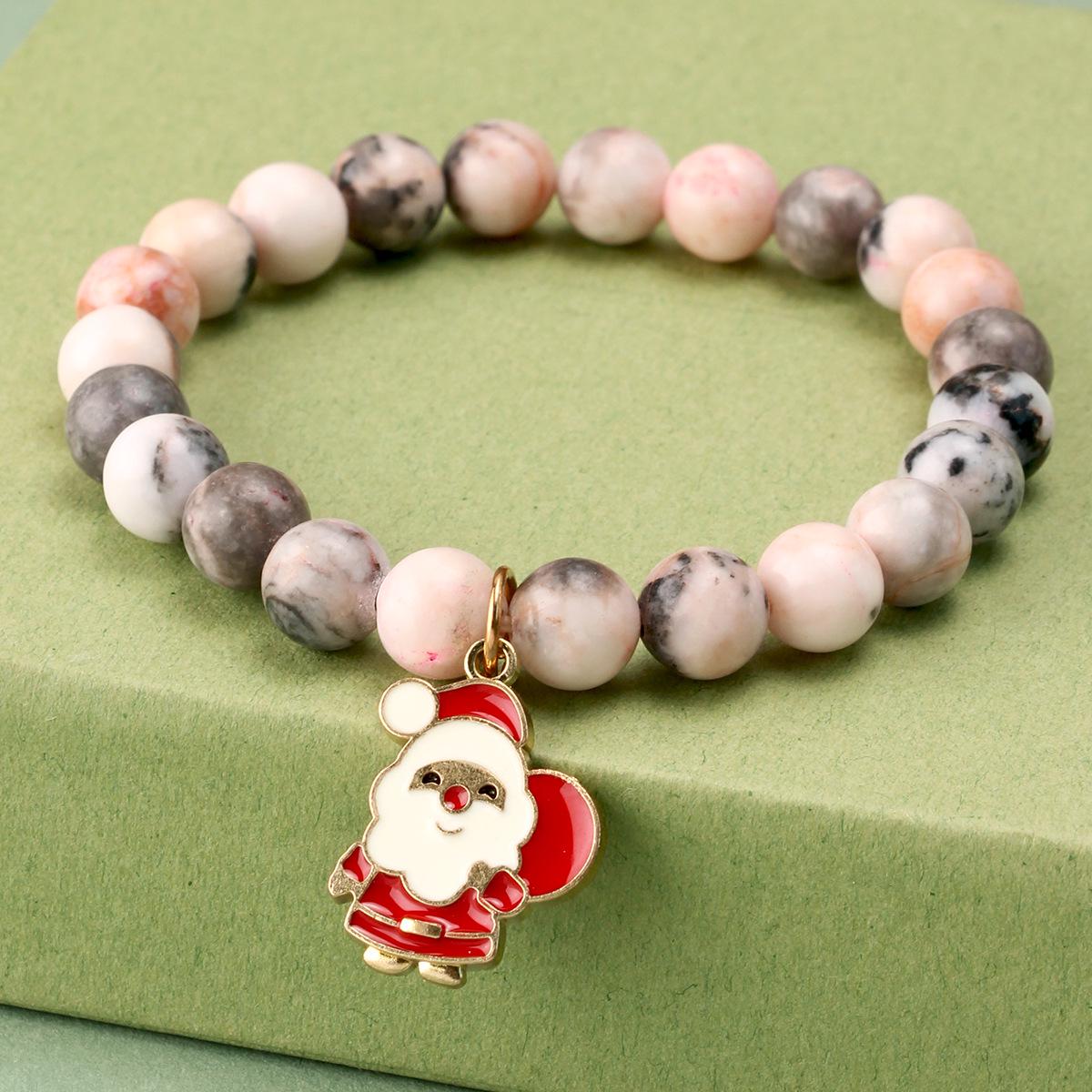 

European & American Natural Stone Beaded Santa Claus Bracelet - Elastic Christmas Ornament for Women, Ideal Holiday Gift