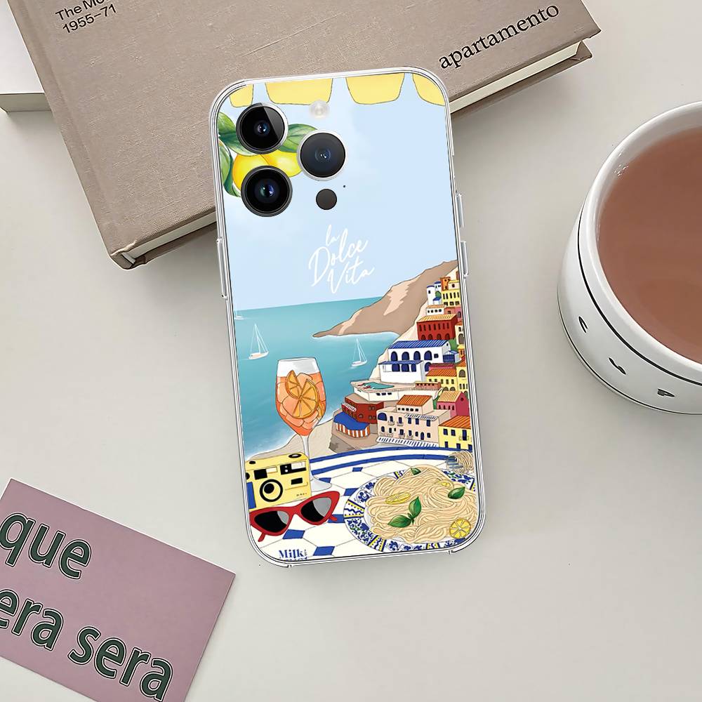 Meereslandschaft Wein Zitrone Handyhülle Für Iphone 17 16 15 11 13 14 Pro Max 7 8 Plus X Xr Xs Max Se2020 12mini Transparente Hülle
