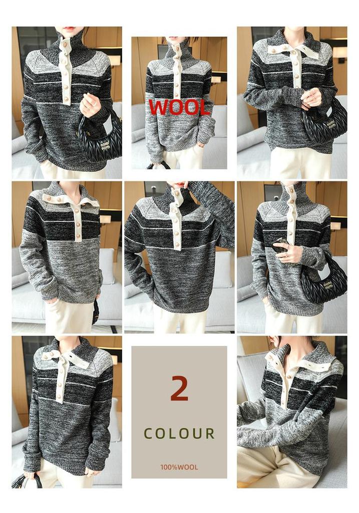 2025 Autumn/Winter Women's Elegant Soft Wool Lapel Sweater - 3-Ply Thick, Loose Fit, Slimming Design