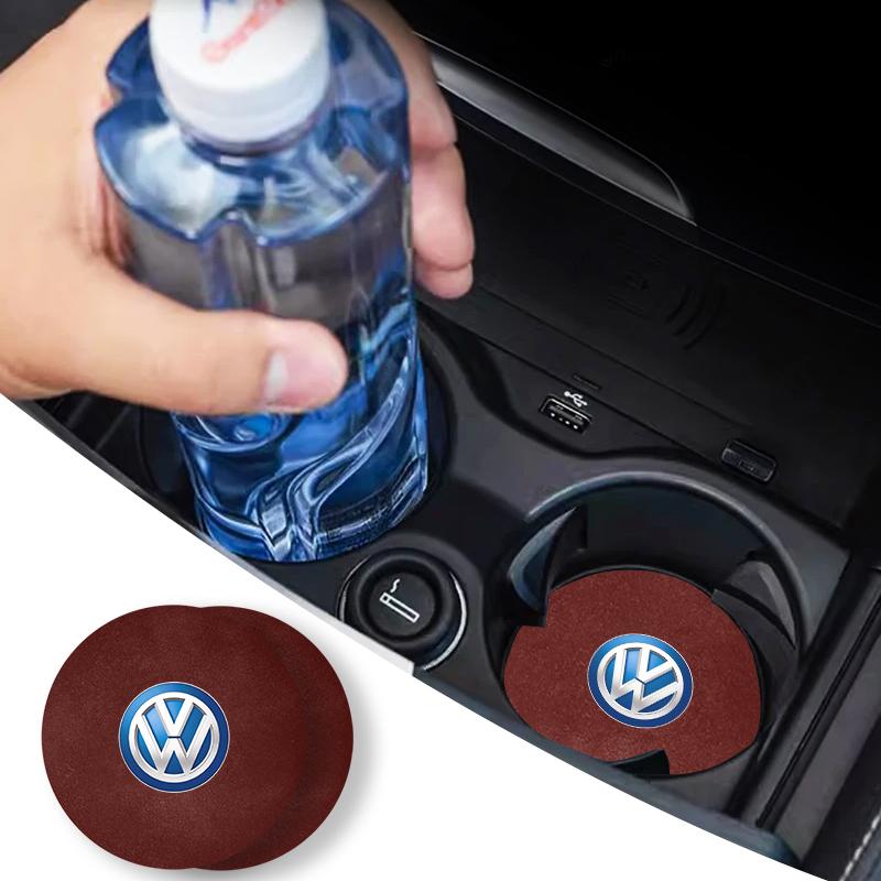 2pcs Car Suede Coaster Water Cup Holder Drink Pad Auto Interior Accessories For Volkswagen VW Golf 4 6 7 GTI Tiguan Passat B5 zr8