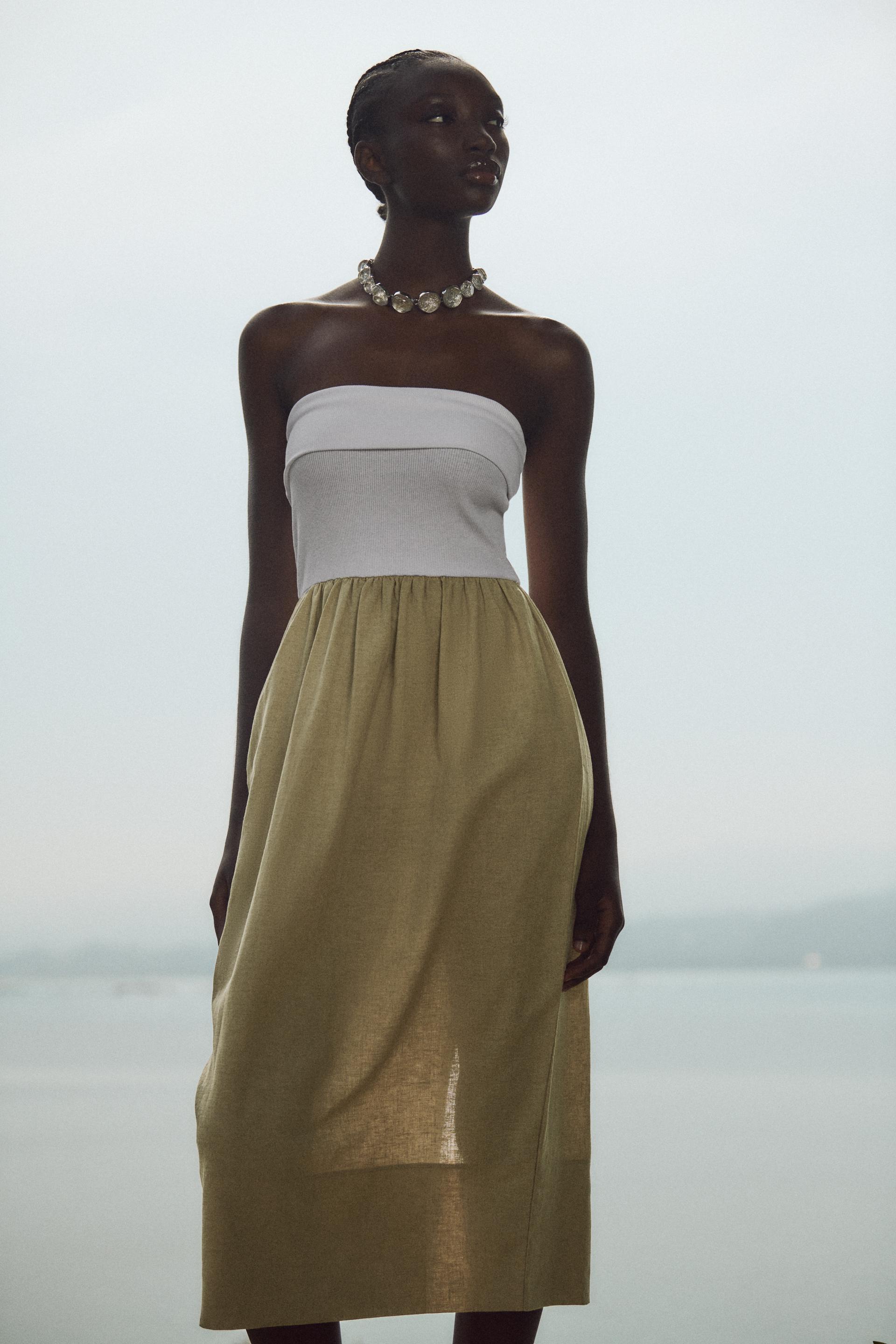 

CONTRAST LINEN BLEND DRESS