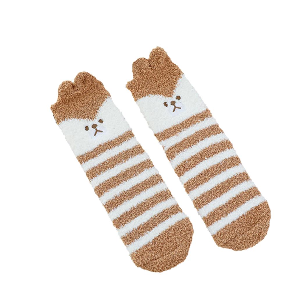 Women Cute Pet Coral Velvet Socks Plus Velvet Warm Home Floor Socks In Tube Socks