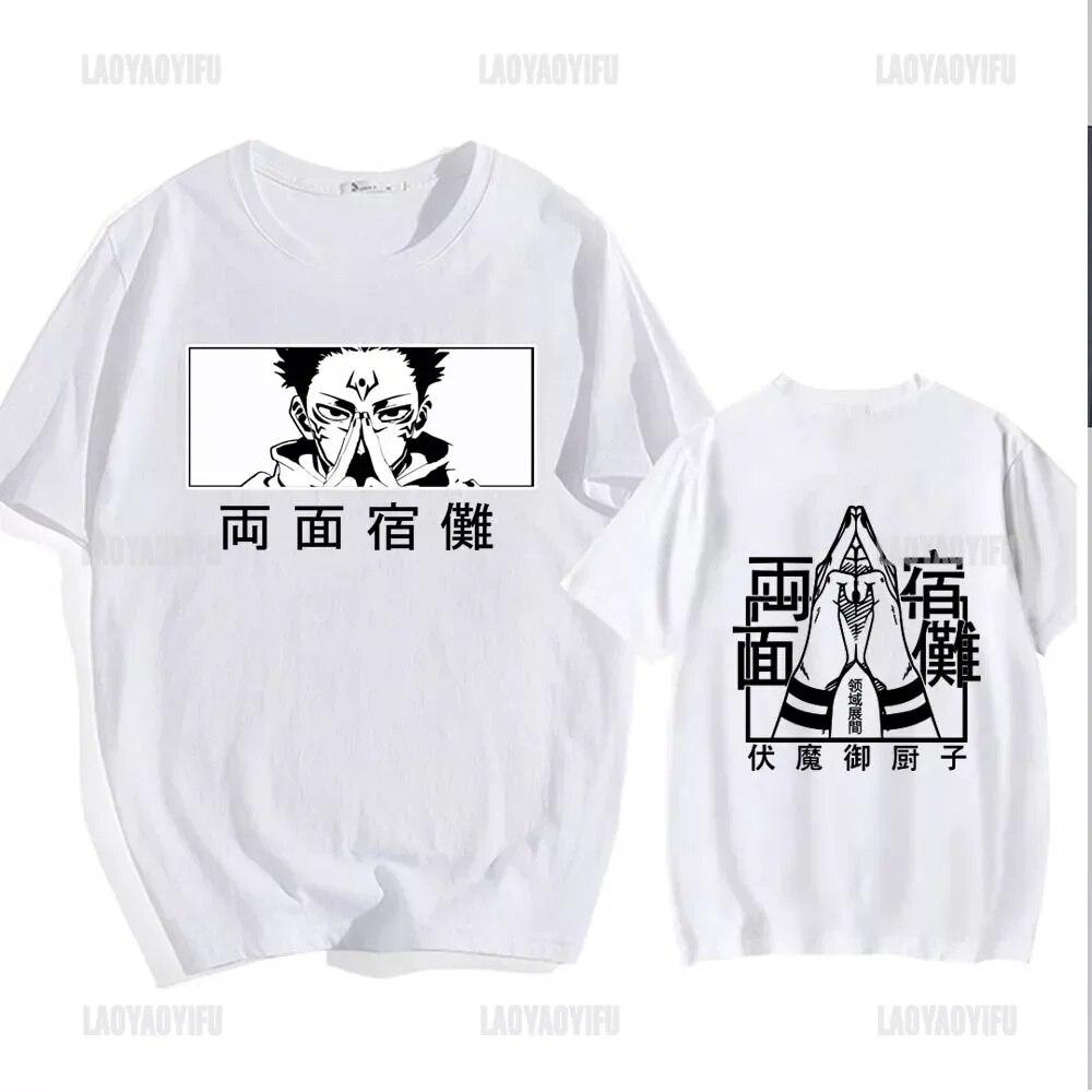 Japonya Anime Giysileri Ryomen Sukuna Gözler Cosplay Rahat Unisex Kadın Jujutsu Kaisen Kısa Kollu Moda Hip Hop Pamuklu Tişört