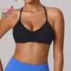 European & American Criss-Cross Back Cut-Out Pleated Sports Bra for Pilates