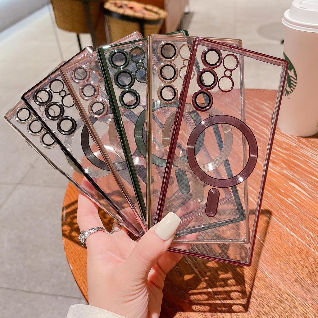 Suitable for Samsung S25 Ultra Mobile Phone Case Transparent Electroplating Magnetic MagSafe Lens Film A56 Full Inclusive Wireless Charging