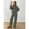 Autumn And Winter Lapel Pullover Long-sleeved Contrast Striped Wide-leg Pants Home Wear Suit For Women