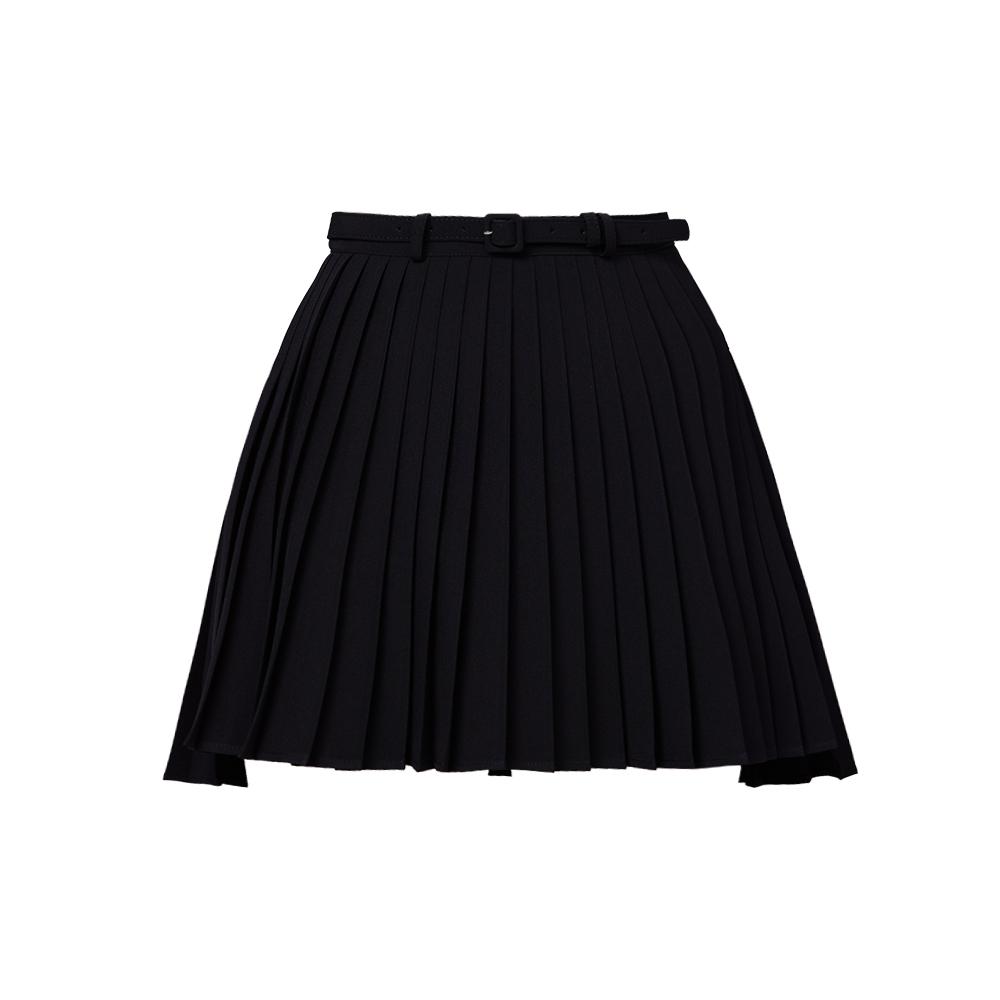 J Jane Asymmetrical Belted Pleated Skirt (Black)