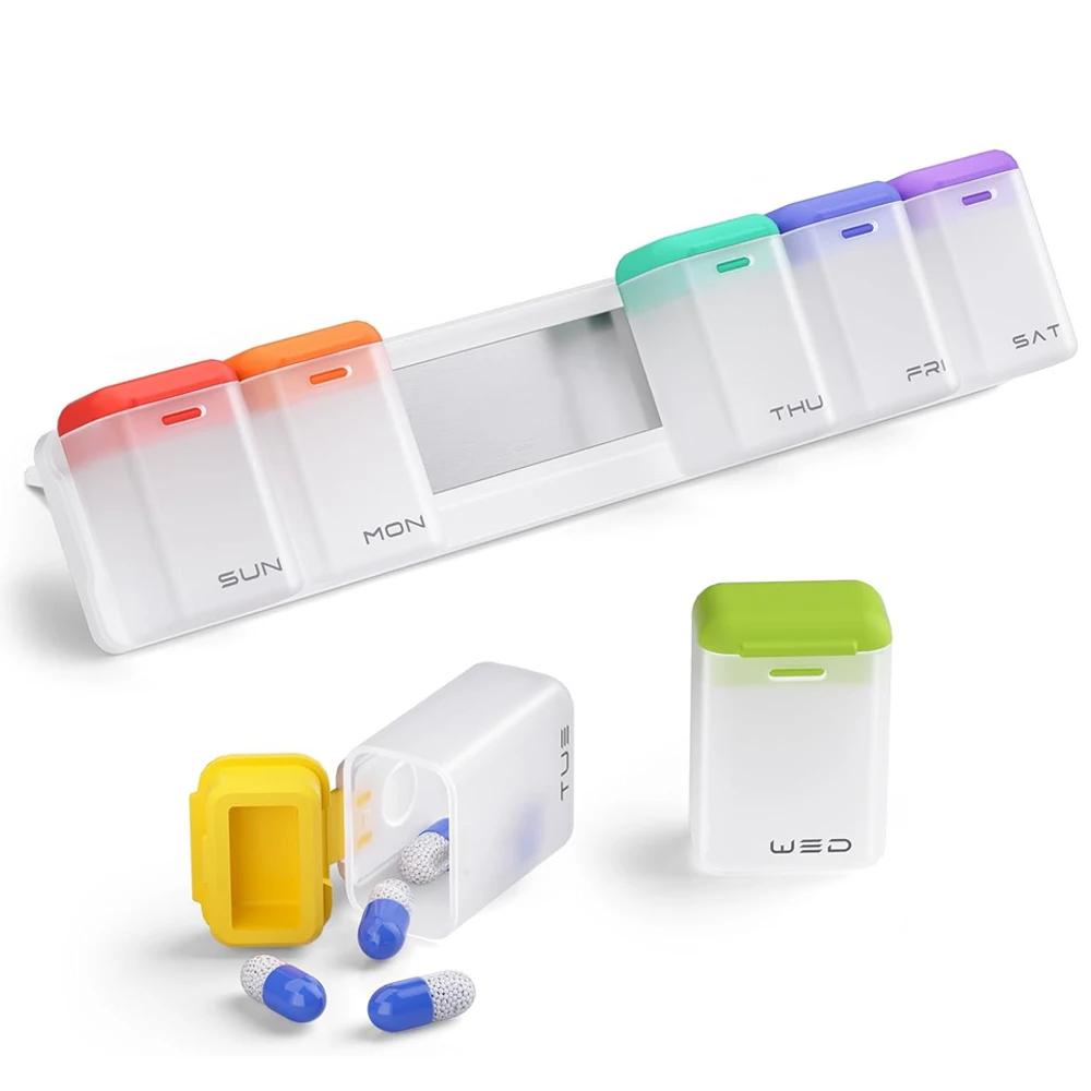 Weekly Pill Organizer Magnetic Removable Pill Box 7 Day 1 Time a Day Large Travel Pill Case Week Once Daily Medication Dispenser
