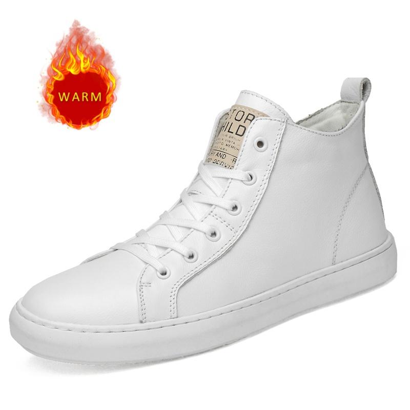 Fashion British Style Trendy Men's High Top Leather Shoes Simple Beige Massage Sole Men's Business Casual Shoes Winter Cotton Shoes