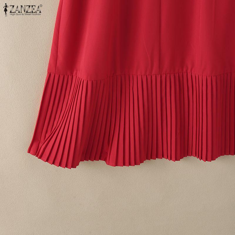 ZANZEA Women Casual Round Neck Solid Color Loose Short Sleeve Dress