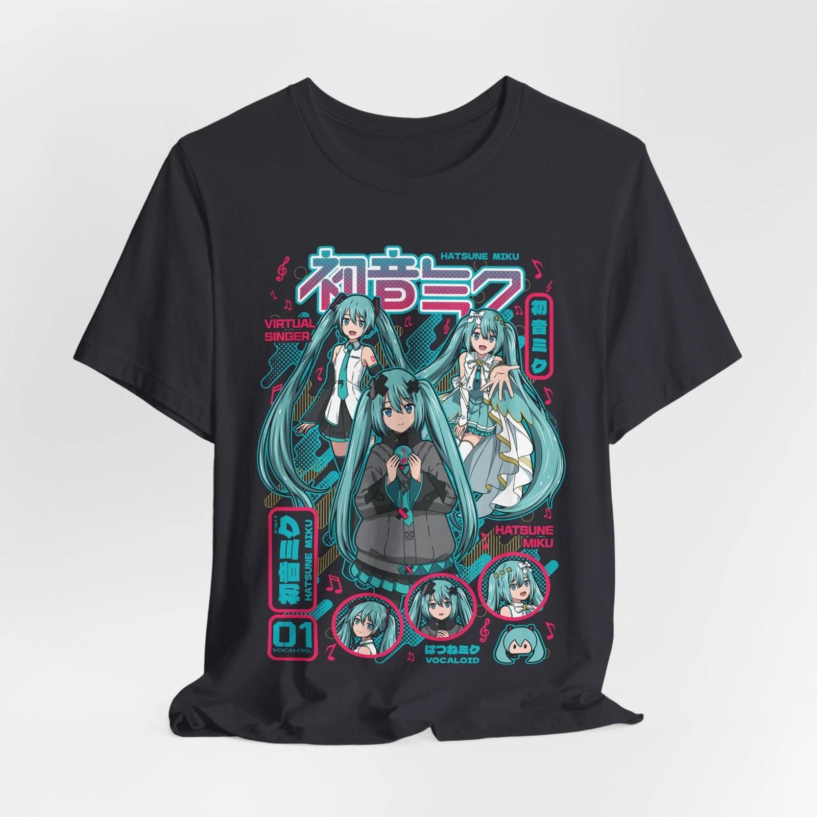 Аниме футболка с графикой Хатсунэ, футболка Vocaloid, унисекс аниме футболка, графическая футболка, S