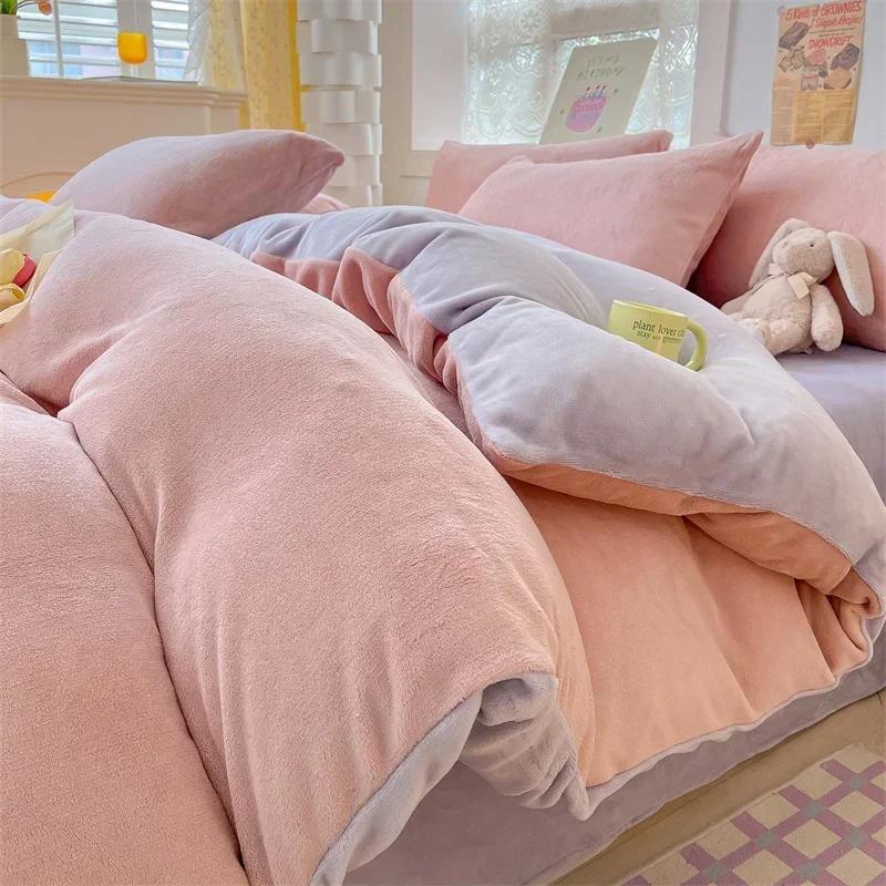 Simple Milk Fleece Warm Autumn Winter Duvet Cover Set 220x240 Soft Fluffy Queen Bedding Set Plush Warmth Blanket Cover Sets Cozy