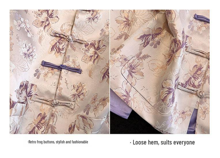 Silk Anti-Aging Plus Size Spring Jacket for Middle-Aged Women - Chinese Old Money Jacquard Style