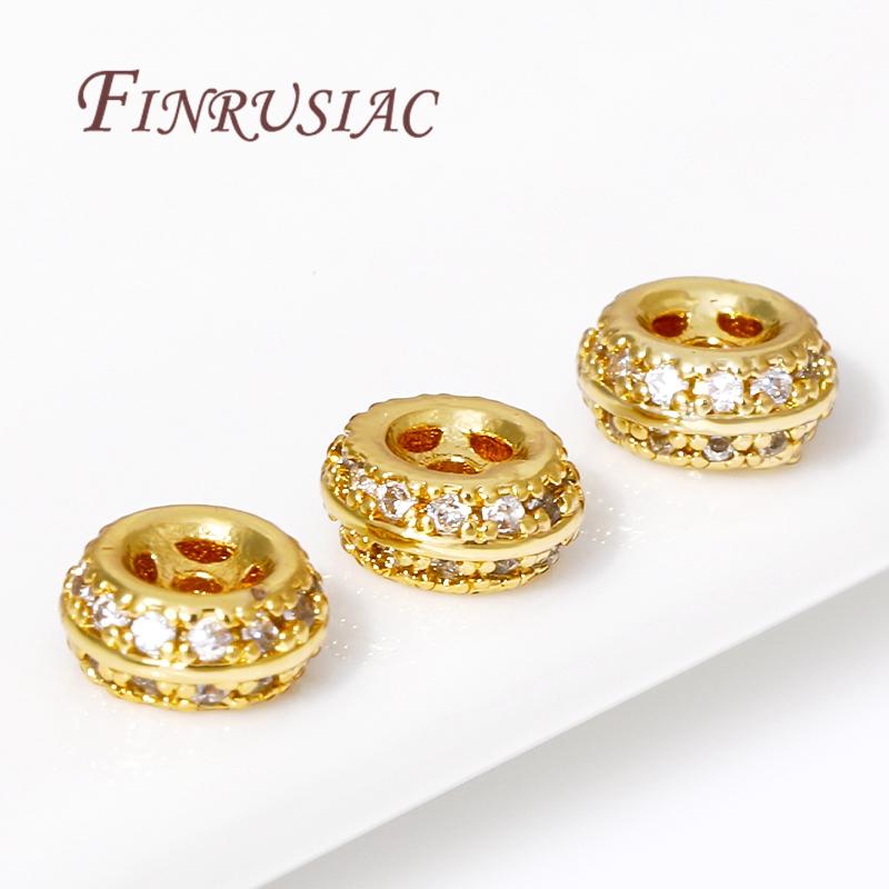 18K Gold Plated Brass Zircon Spacer Bead Accessories For Bracelets,Metal Beads,Separators For Beads,DIY Jewelry Making Supplies