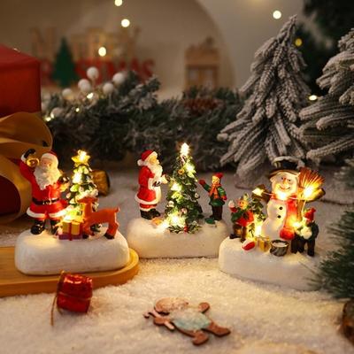 Resin Christmas Village Houses LED Light Mini New Year Micro Landscape Santa Claus Snow View New Year Decor Desktop Decor