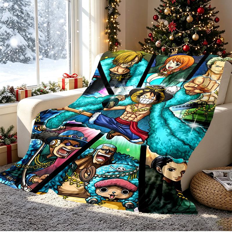 One Piece Pattern Blanket for Home Decoration, Bed, Sofa, Car Travel, Camping, Suitable for All Seasons, Birthday Christmas Gift