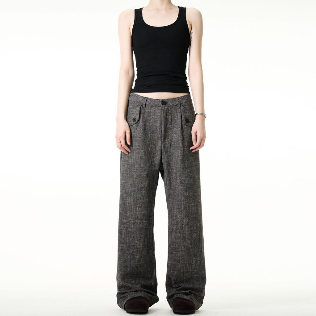 Old money wind bamboo pattern vintage spring and autumn new women's loose trousers men's retro straight pants