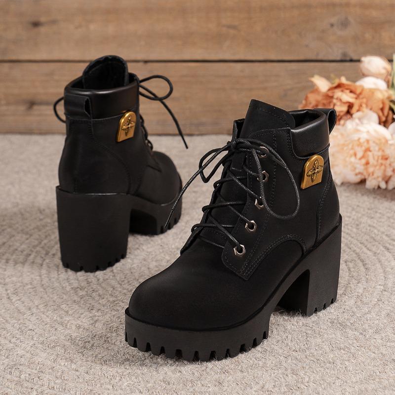 Fashionable Spring Autumn New Short Boots Women Casual Comfortable Thick Heels Anti Slip Height Increasing Women's Shoes