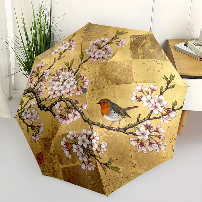 Floral Birds Mandala Portable Automatic Umbrella Folding Umbrella with 8 Ribs Lightweight All-Season Umbrella for Travel Elegant Women's Umbrella
