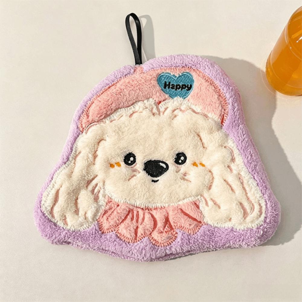 Coral Fleece Hanging Hand Towel Absorbent Cartoon Hand Towel New Puppy Hand Towel Bathroom Use