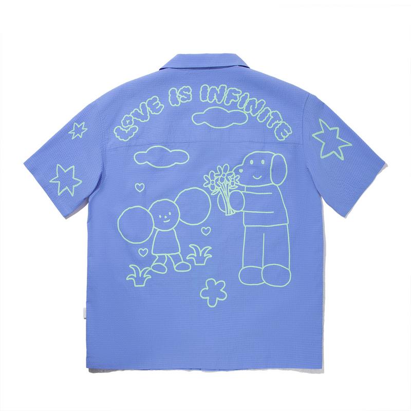 Li Ning X Takashiya Collaboration Sports Casual Simple Polo Letter Loose Short Sleeve Shirt Unisex Shirts Harmonious-Blue ASHV195-5