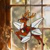Holiday Garden Decor Christmas Snowman/Santa Claus/Deer Suncatcher, Stained Glass Style Pendant with Hanging Living Room Festive Chain, 2D Flat