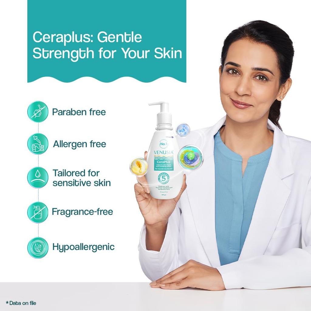 Dr. Reddy's Venusia CeraPlus Moisturizing Lotion 300g For Dry Skin With Ceramides & Hyaluronic Acid