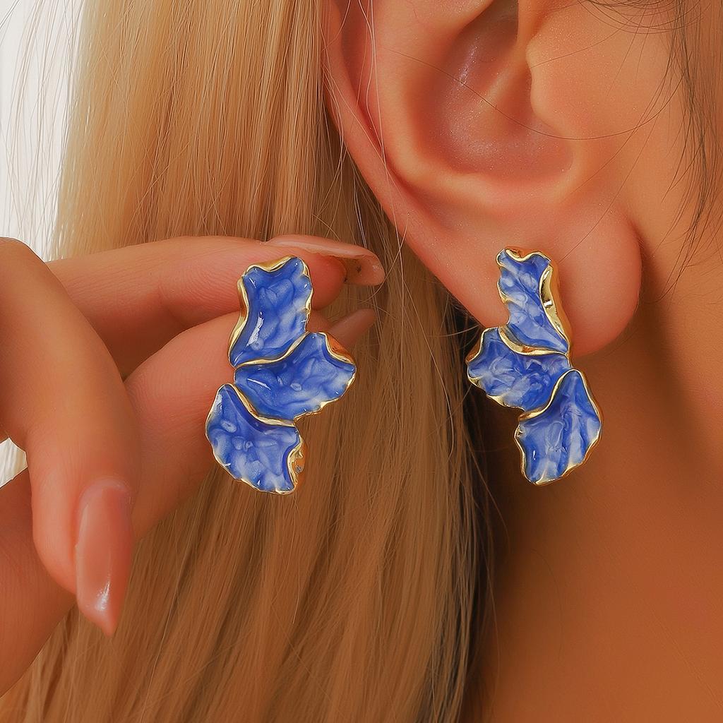 2 Paar Damen Mode Wald Ahornblatt Tropföl Blume Ohrringe Süßes Temperament Leichter Luxus Bunte Blütenblatt Ohrringe-1198