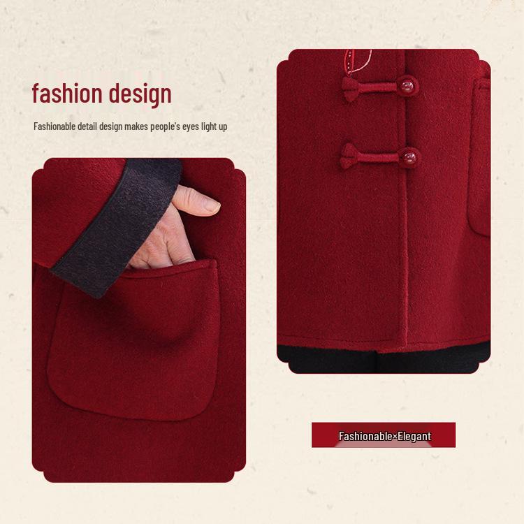 Women's Embroidered Spring Wool Coat with Stand Collar - Perfect for Mothers and Grandmothers, New Year Tang Suit Style.