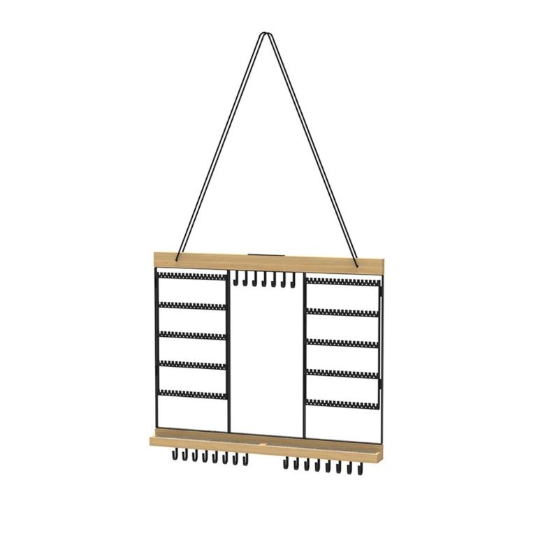 Hanging Jewelry Organizers Vertical Space Saving with Carbon Steel Frame and Elegant Wood Board Suitable for Home Decors 1