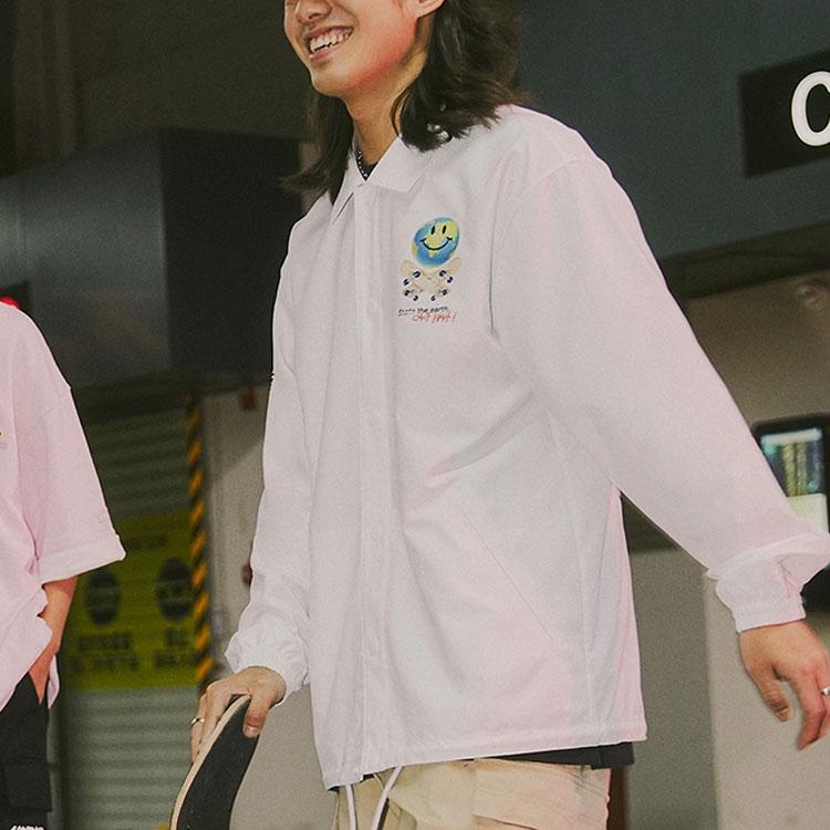 Lining X Og Slick Co-Branded Skateboard Series Print Single-Breasted Long Sleeve Loose Jacket Men Jacket White AFDS283-1