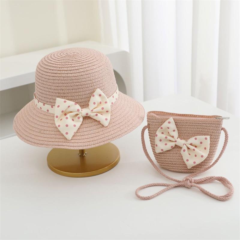 Strawberry Straw Sun Cap for Kids Baby Girl Outdoor Summer Casual Beach Holiday Cartoon Shoulder Bags Child Mother and Daughter