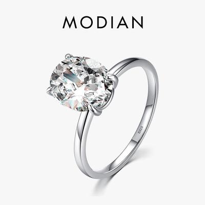 Modian 925 Sterling Silver Big Luxury Oval Cut Clear Zirconia Finger Ring For Women Engagement Wedding Band Jewelry
