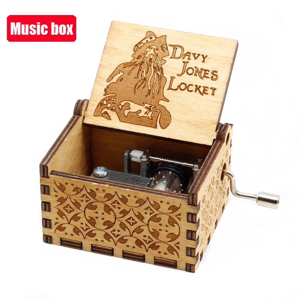 **Hot Antique carved Wooden Hand Crank Jurassic Park Music Box Action Toy Figure Anime Model Christmas Birthday Gift