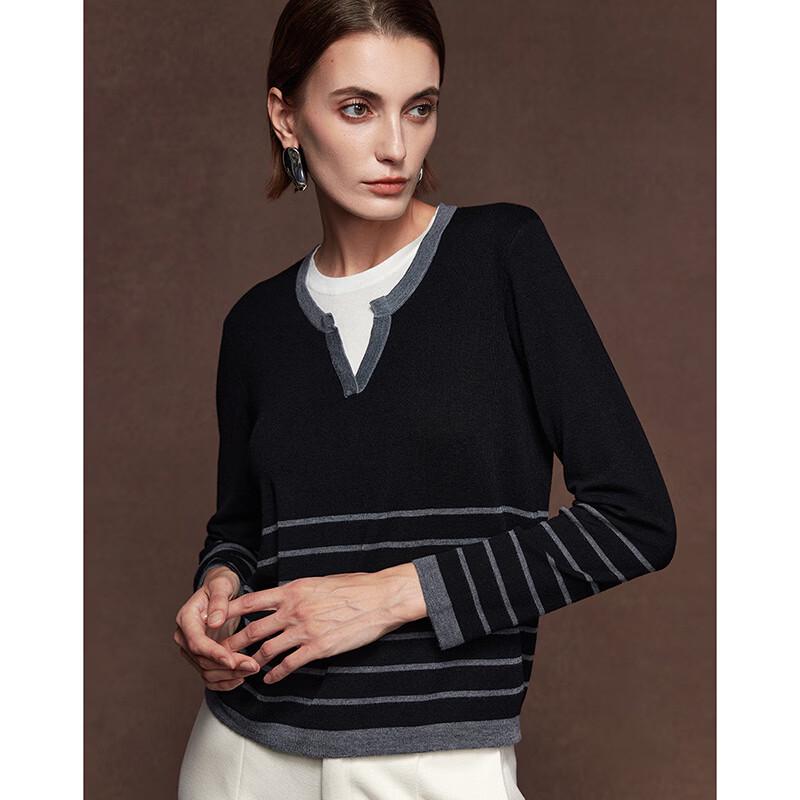 Women's Faux Two-Piece Striped Wool Blend Knit Top